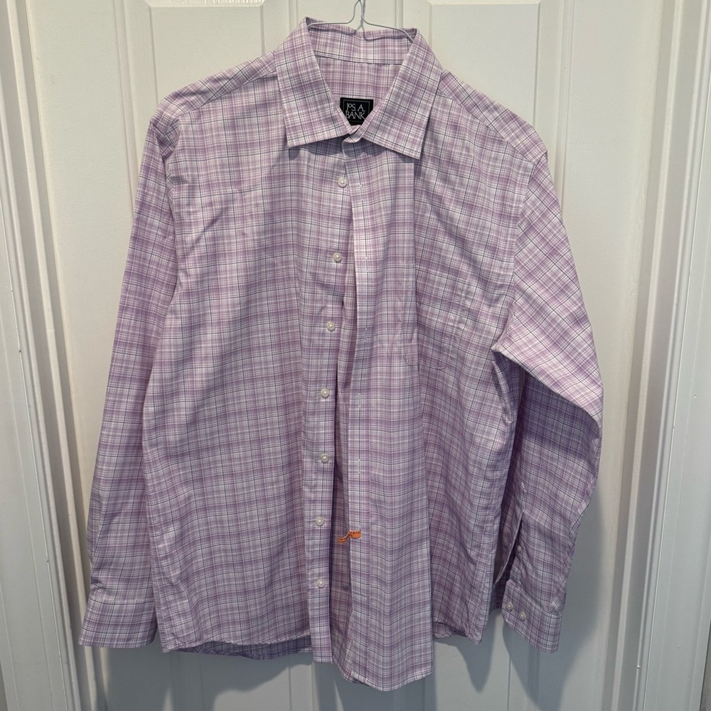 Mens Jos. A. Bank Lavendar Plaid Dress Shirt Size L